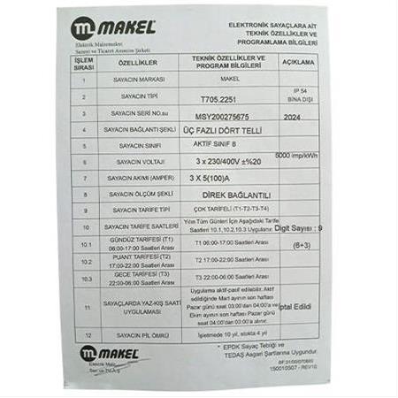 Makel Trifaze Elektrik Sayacı